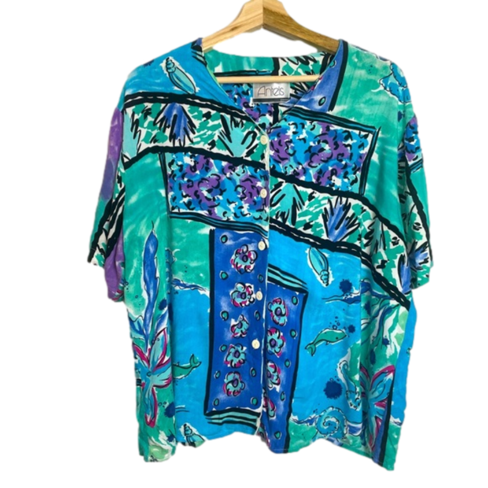 90s Sealife Vibrant Patterned Top